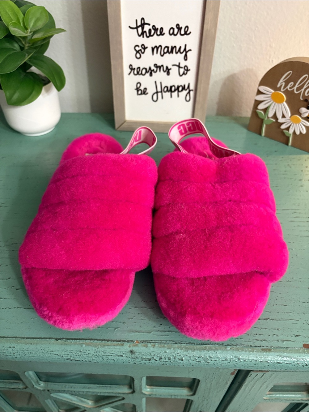 UGG Hot Pink Fluff Yeah Slide Slippers